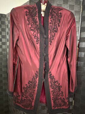 Marie St. Claire iridescent burgundy black beaded jacket. US size 6.
